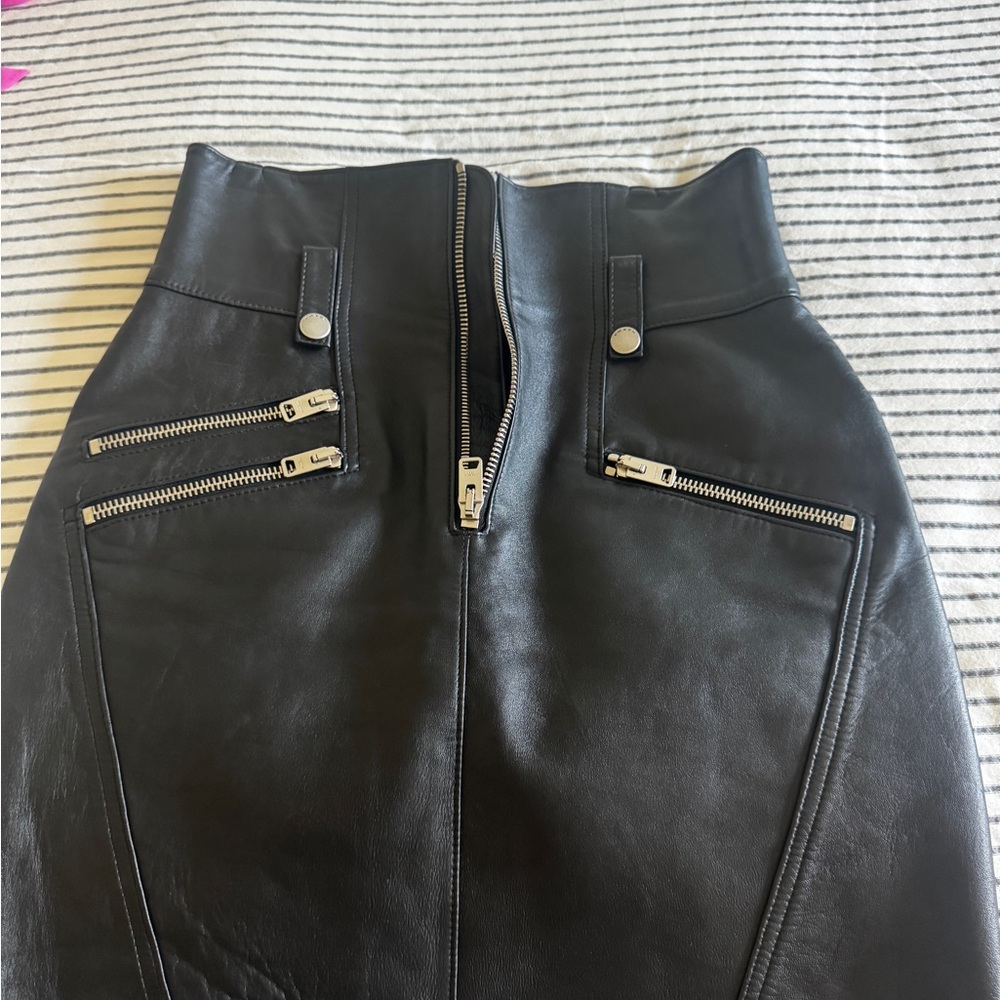 Coach Black Leather Pencil Skirt with Zipper Accents